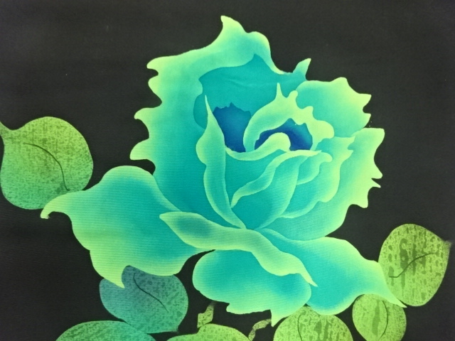 アンティーク　塩瀬　手描き　薔薇模様名古屋帯